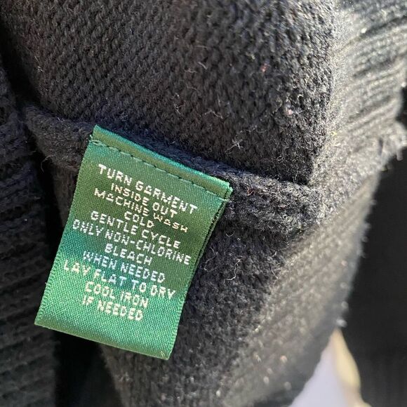 Lauren Ralph Lauren LRL Black Cotton Knit Sweater with Metal Clasp Sz S - Picture 4 of 6